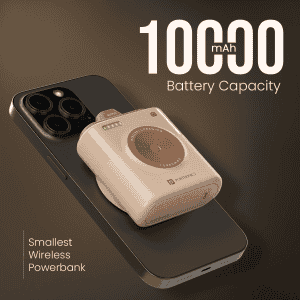 Portronics Moji 10 Smallest Wireless Fast Charging Power Bank | Detachable USB Type-C Cable | 10000Mah | 20W | Multicolor