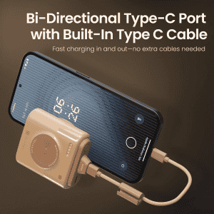 Portronics Moji 10 Smallest Wireless Fast Charging Power Bank | Detachable USB Type-C Cable | 10000Mah | 20W | Multicolor