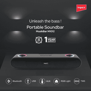 Impex Portable M1012 MusikBar M1012 | Portable Bluetooth Soundbar with LED Light Function | Black