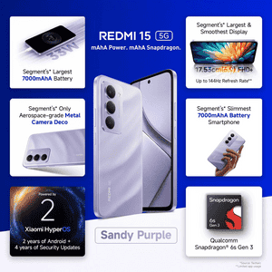 Redmi 15 5G | 6GB | 128GB | Sandy Purple | NM1