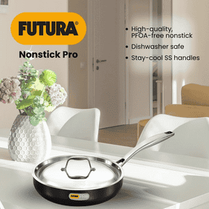 Hawkins Futura Pro Nonstick Frying Pan | 22 cm | Stainless Steel Lid | Black | PNF22S
