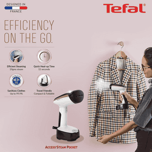 Tefal Access Steam Pocket Garment Steamer | Lightweight | Black | White | Rose Gold