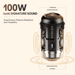 Boat Nirvana Luxe Bluetooth Speaker | 100W | Spatial Audio | NFC Pairing | Charcoal Black