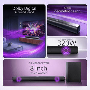 Philips Soundbar Bluetooth With Wired Subwoofer | 320W | 2.1 Channel | Black | TAB4330