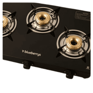Blueberrys Glanza Glass Top Gas Stove | 3-Burner | Black