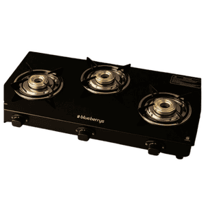 Blueberrys Glanza Glass Top Gas Stove | 3-Burner | Black