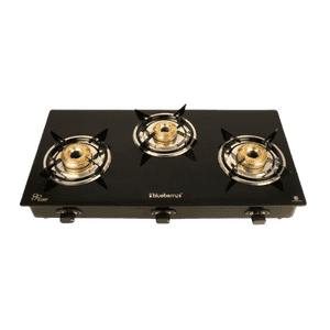 Blueberrys Glanza Glass Top Gas Stove | 3-Burner | Black