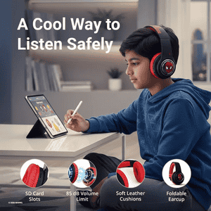 Marvel SpiderMan Kids 3D Bluetooth Wireless Stereo Headphones | Foldable Ear Cups | Black&Red | MV-3054-SM