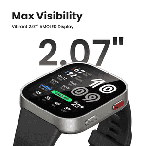 Amazfit Bip Max Smartwatch | 2.07" AMOLED Display | Fitness Tracker | Bluetooth | Silver & Black