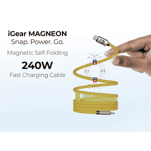 iGear Magneon Magnetic Fast Charging Cable | USB-C Cable to USB C Cable | 240W | Yellow