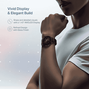 Boat Chrome Eon Round  Smart Watch for Men & Women | 1.43” (3.63 cm) AMOLED Display | Active Black