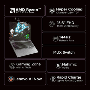 Lenovo LOQ 2025 Gaming Laptop | AMD Ryzen 7 Octa Core 250 | 16 GB | 512 GB SSD | 8 GB Graphics NVIDIA GeForce RTX 5050 | 83JG00H0IN