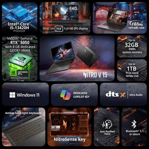 Acer Nitro V15 ANV15-52 Gaming Laptop | Intel Core i5 | 16GB | 512GB | Windows 11 Home | Black | UN.QZ9SI.004