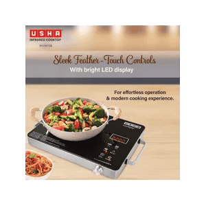 Usha Infrared Induction Cooktop | 2200W | 4 Preset Menus | Black | IR2200TCB