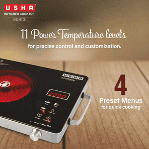 Usha Infrared Induction Cooktop | 2200W | 4 Preset Menus | Black | IR2200TCB