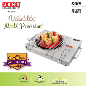USHA Infrared Induction Cooktop | 2200 Watts | Touch Controls | White | IR2200TCW
