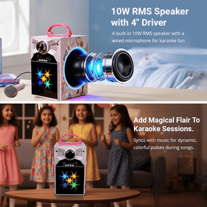 Disney Frozen Kids Karaoke Bluetooth Speaker with Wired Microphone | RGB LED Party Lights | Pink | DY-1016-FZ