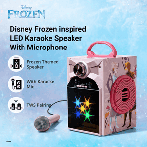 Disney Frozen Kids Karaoke Bluetooth Speaker with Wired Microphone | RGB LED Party Lights | Pink | DY-1016-FZ