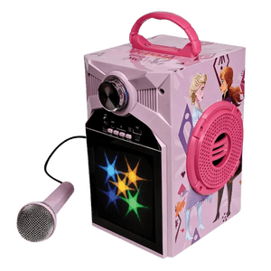 Disney Frozen Kids Karaoke Bluetooth Speaker with Wired Microphone | RGB LED Party Lights | Pink | DY-1016-FZ
