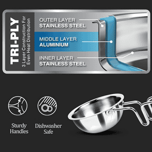 Milton Triply Stainless Tadka Pan | 370 ml | 12 cm | Silver