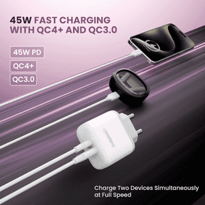 Salpido Dual Port Fast Charging Adapter | 45W | White | WC05