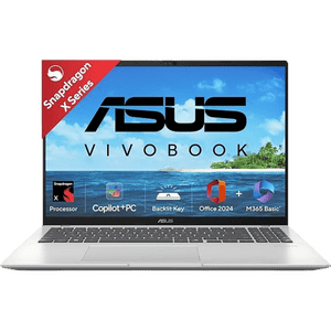 Asus Vivobook 16 Laptop | Snapdragon X X1 26100 | 16 GB | 512 GB | Windows 11 Home |  Cool Silver | X1607QA-MB050WS