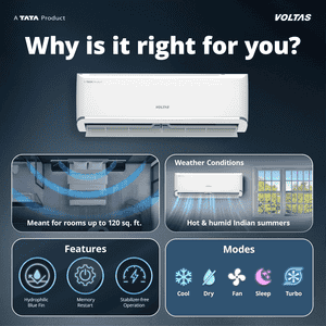 Voltas Inverter Split AC | 1 ton | 5 star | Silver & White | SAC 125 INV VECTRA ZEN SILVER