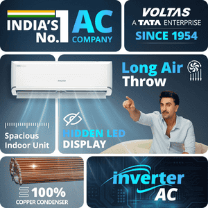 Voltas Inverter Split AC | 1 ton | 5 star | Silver & White | SAC 125 INV VECTRA ZEN SILVER