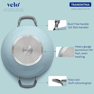 Tramontina Velo Forged Deep Kadai | 3.6 L | 24 Cm | Sea Blue