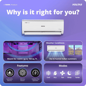 Voltas Inverter Split AC | 1 Ton | 3 Star| White | 123INV Vertis Elite