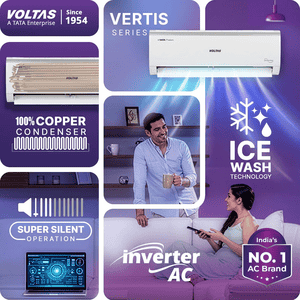 Voltas Inverter Split AC | 1 Ton | 3 Star| White | 123INV Vertis Elite