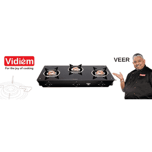Vidiem Veer Jumpo Glass Top Gas stove | 3 Burner | Black