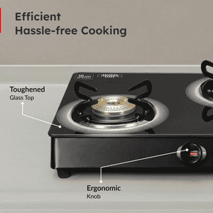 Prestige Royale Plus GT 03L Toughened Black Glass Top Gas Stove | 3 Brass Burners | Black