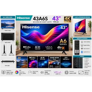 Hisense A6 Series 4K Ultra HD Smart LED TV | 108 cm (43 Inch) | Black | 43A6S