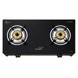 V-Guard Idalia Gas Stove | 2 Burner | Glass Top | Black