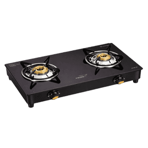 V-Guard Idalia Gas Stove | 2 Burner | Glass Top | Black