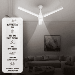 Luker Radial Glow RMT Ceiling Fan | 1200 mm | White