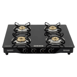 Usha Gas Stove | Ebony GS4 001 cooktop  | Toughened Glass Top | 4 Burner | Black