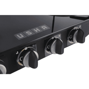 Usha Gas Stove | Ebony GS4 001 cooktop  | Toughened Glass Top | 4 Burner | Black