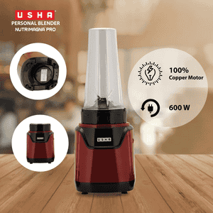 USHA Nutrimagna Pro Blender | 600W | Stainless steel blades | Maroon