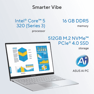 ASUS Vivobook 15 Laptop | Intel Core 5 320 | 16GB | 512GB | Cool Silver | X1504MA-BQ125WS