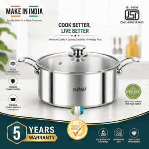 Nolta Stainless Steel Triply Casserole Biriyani Pot | 6.5 L | 26 cm | Silver