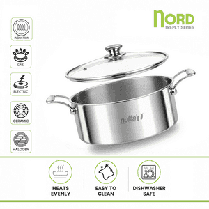 Nolta Stainless Steel Triply Casserole Biriyani Pot | 6.5 L | 26 cm | Silver