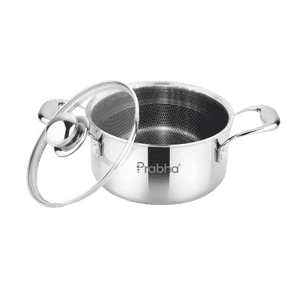 Prabha Triply Hexa Cube Casserole | Glass Lid | 8.5 L | 28 cm | Silver