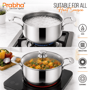 Prabha Triply Hexa Cube Casserole | Glass Lid | 8.5 L | 28 cm | Silver
