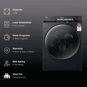 Haier Fully Automatic Front Load Washing Machine | 5 Star | 10 Kg | Black | HW100-DM14F9PBKU1