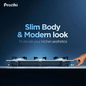 Preethi Silverin Glass Top Gas Stove | 3 Burner