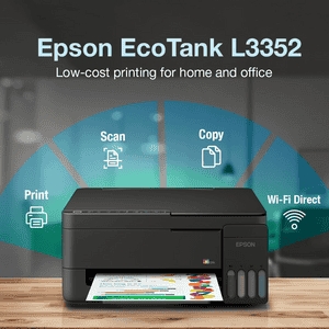 Epson EcoTank A4 Wi-Fi All-in-One Ink Tank Printer | Scanner | copy | Wi-Fi | Air Print | Black | L3352