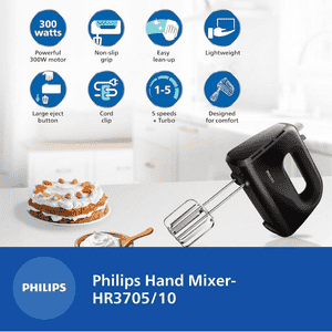Philips Lightweight Hand Mixer | 300 W | Black | HR3705/10