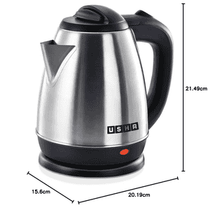 Usha Stainless Steel Electric Kettle | 1200 W | 1.5 L | Silver and Black
